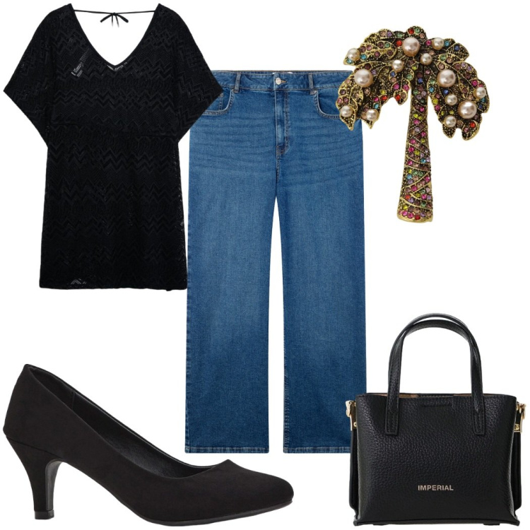 Outfit donna - Total look #2395846. Stile Casual per Tutti i giorni. Abbinamento con décolleté, jeans, caftani, borse a tracolla, blazer.