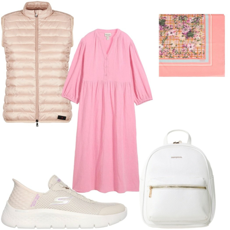 Outfit donna - Total look #2395849. Stile Basic per Tutti i giorni. Abbinamento con vestiti chemisier, zaini, foulard, piumini, sneakers.