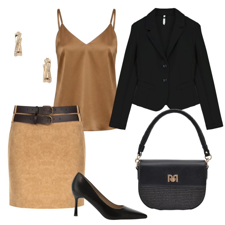 Outfit donna - Total look #2395855. Stile Chic per Serata fuori. Abbinamento con blazer, décolleté, minigonne, borse a spalla, canottiere, orecchini.