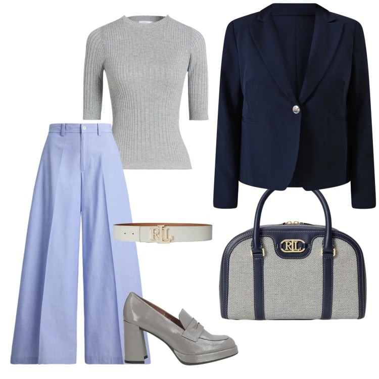 Outfit donna - Total look #2395858. Stile Casual chic per Ufficio. Abbinamento con pullovers, mocassini, blazer, cinture, pantaloni, borse a mano.