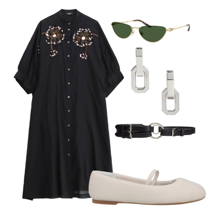 Outfit donna - Cintura che segna il punto vita. Stile Boho per Tutti i giorni. Abbinamento con ballerine, vestiti midi/longuette, cinture, orecchini, occhiali da sole.