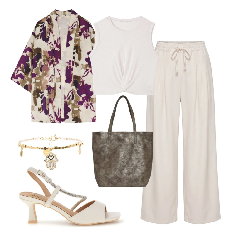 Outfit donna - Blazer fluido. Stile Chic per Serata fuori. Abbinamento con pantaloni, shopping bag, canottiere, cappotti, braccialetti, sandali col tacco.