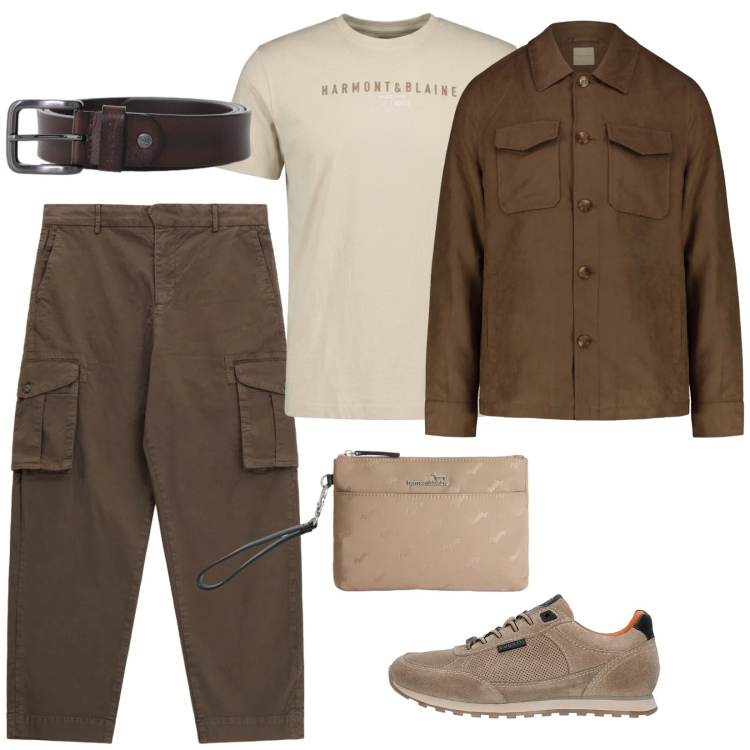 Outfit uomo - Con te. per Serata speciale. Abbinamento con pantaloni cargo, cinture, borse sportive, t-shirt, cappotti, sneakers.