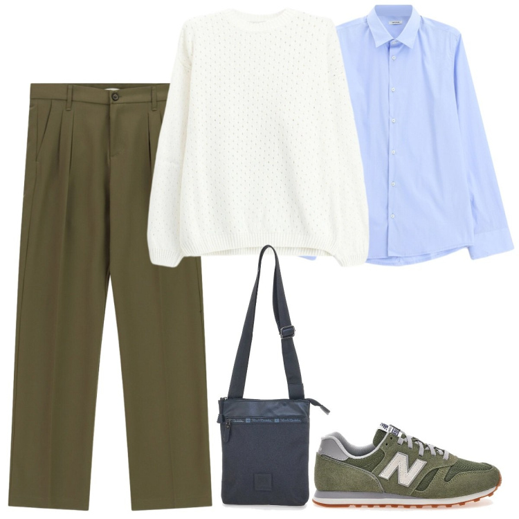 Outfit uomo - Total look #2395906. Stile Casual per Ufficio. Abbinamento con pantaloni, camicie, maglieria, portafogli, sneakers.