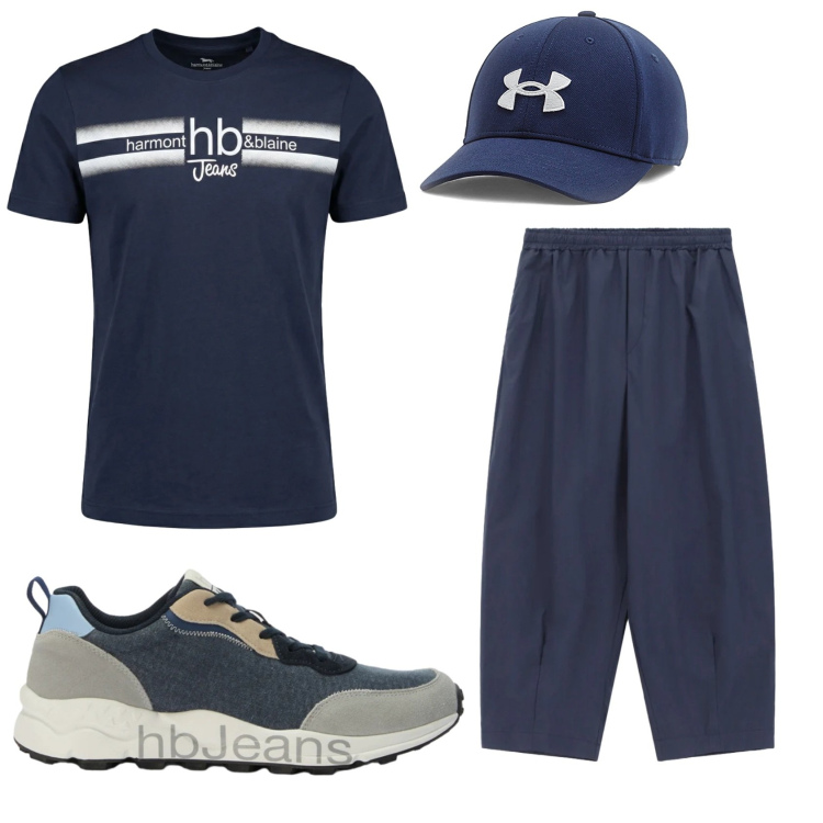 Outfit uomo - Total look #2395912. Stile Urban per Tutti i giorni. Abbinamento con pantaloni, t-shirt, sneakers, cappelli.