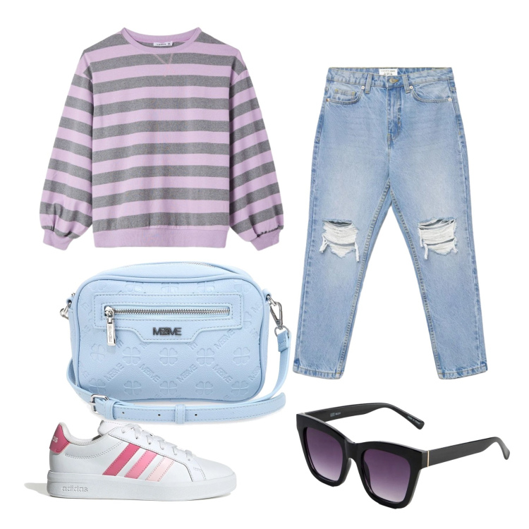 Outfit donna - Total look #2395926. Stile Sporty chic per Sport. Abbinamento con occhiali da sole, jeans mom, t-shirt, sneakers, borse a tracolla.