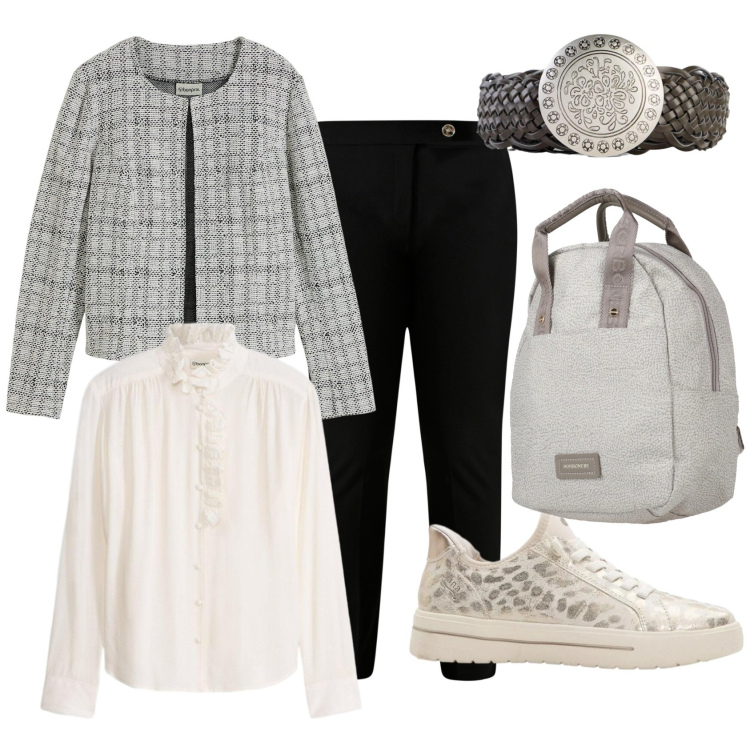Outfit donna - Trasferta in treno. Stile Casual per Tutti i giorni. Abbinamento con zaini, cardigans, camicie, sneakers, cinture, pantaloni skinny.