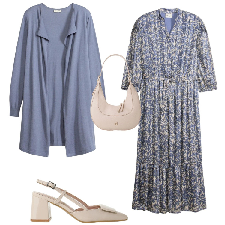 Outfit donna - Casual chic ufficio tempo libero. Stile Casual chic per Tutti i giorni. Abbinamento con vestiti chemisier, cardigans, décolleté, borse a tracolla.
