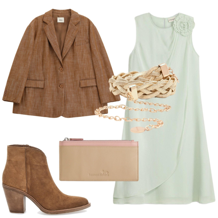 Outfit donna - Abito da cocktail. Stile Urban per Tutti i giorni. Abbinamento con vestiti midi/longuette, portafogli, cinture, blazer, stivaletti.
