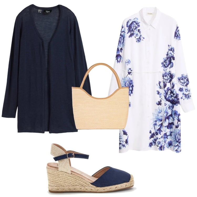 Outfit donna - Romantica ogni giorno. Stile Romantica per Tutti i giorni. Abbinamento con cardigans, vestiti, shopping bag, zeppe.