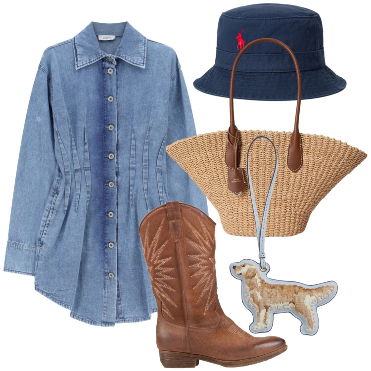 Outfit donna - Look deciso. Stile Urban per Tutti i giorni. Abbinamento con stivali, vestiti lunghi, portachiavi, borse tote, cappelli con visiera.