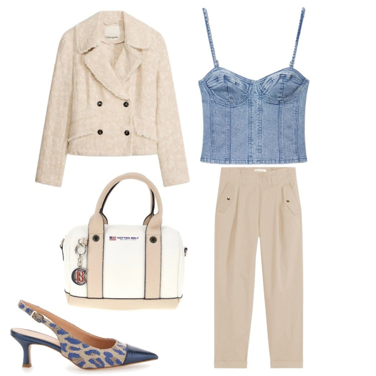 Outfit donna - Total look #2396014. Stile Casual chic per Tutti i giorni. Abbinamento con pantaloni, blazer, top, décolleté, borse a mano.