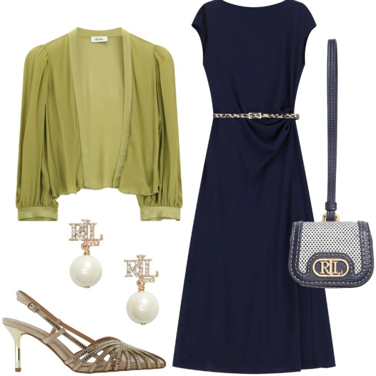 Outfit donna - Cerimonia style. Stile Chic per Cerimonia. Abbinamento con vestiti midi/longuette, blazer, décolleté, orecchini, pochette.