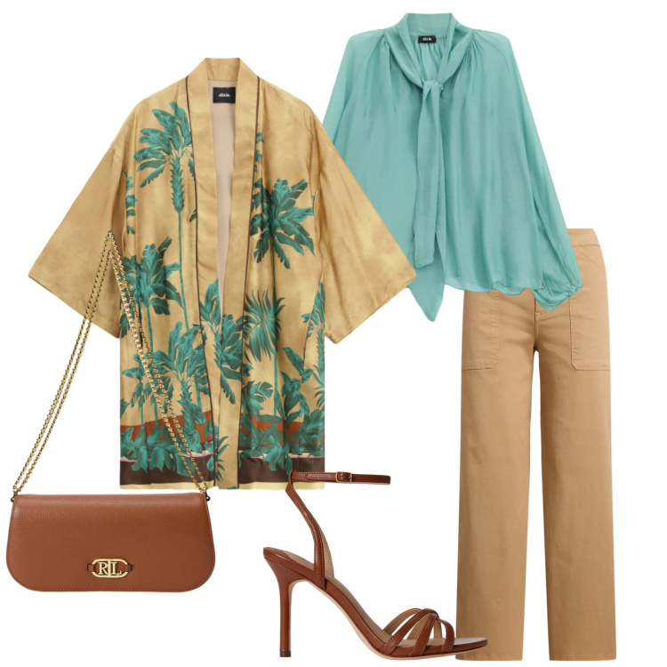 Outfit donna - Aperitivo in terrazza. Stile Casual chic per Serata fuori. Abbinamento con bluse, blazer, pantaloni, sandali in pelle, borse a spalla.