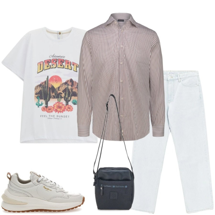 Outfit uomo - Total look #2396038. Stile Urban per Tutti i giorni. Abbinamento con t-shirt, jeans, camicie, portafogli, sneakers.