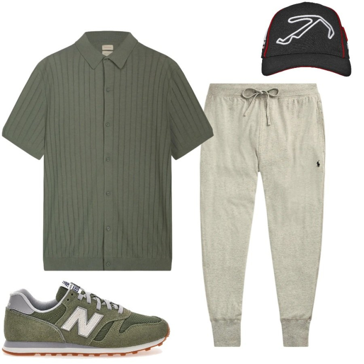 Outfit uomo - Total look #2396048. Stile Urban per Tutti i giorni. Abbinamento con cappelli con visiera, polo, pantaloni, sneakers.