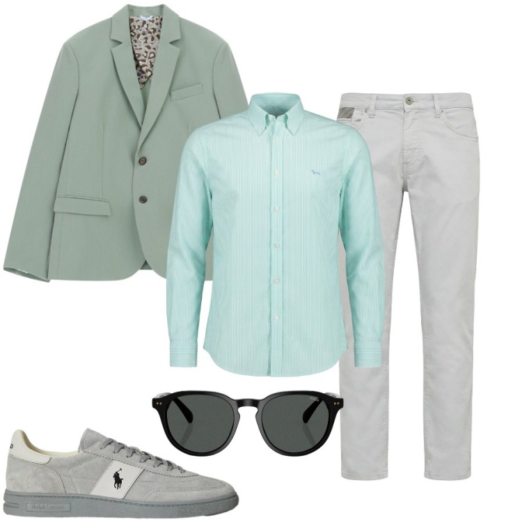 Outfit uomo - Total look #2396053. Stile Urban per Tutti i giorni. Abbinamento con giacche, camicie, pantaloni, sneakers, occhiali da sole.