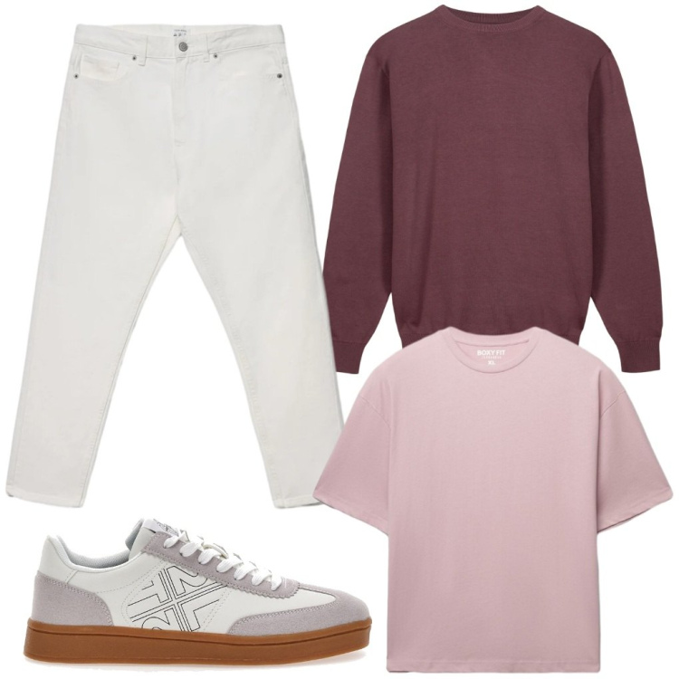 Outfit uomo - 53. I romantici guardano il cielo. Stile Urban per Tutti i giorni. Abbinamento con jeans, t-shirt, maglieria, sneakers.