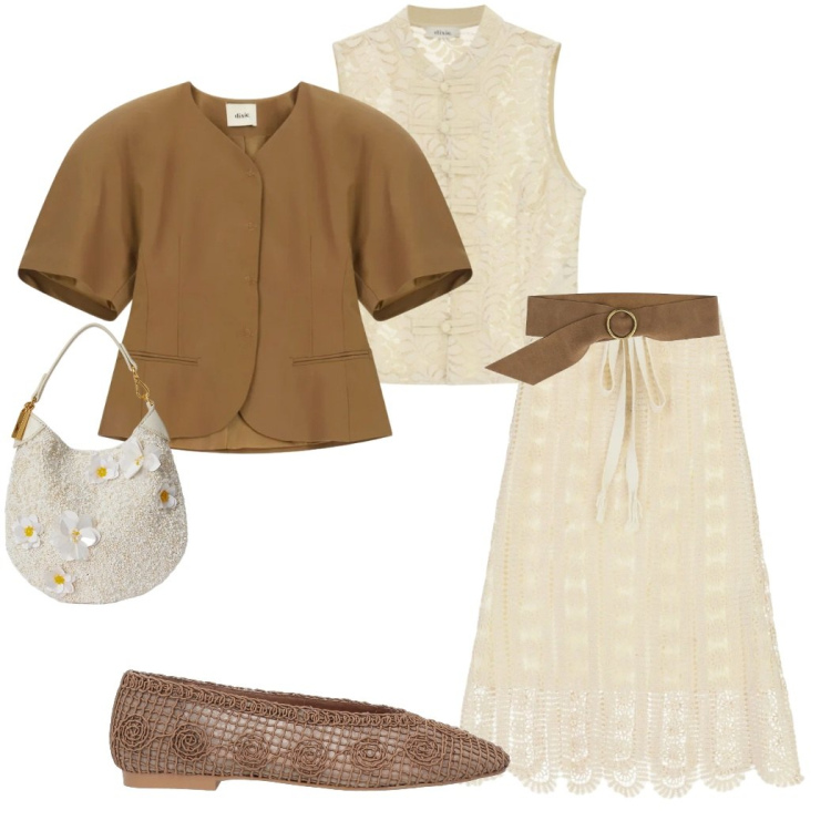 Outfit donna - Il ritorno delle ballerine. Stile Chic per Cerimonia. Abbinamento con ballerine, gonne longuette, blazer, cinture, top, pochette.