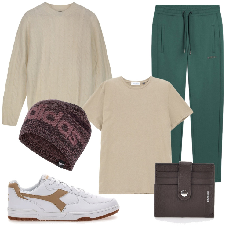 Outfit uomo - Green&sand. Stile Urban per Tutti i giorni. Abbinamento con t-shirt, pantaloni, maglieria, berretti, portafogli, sneakers.