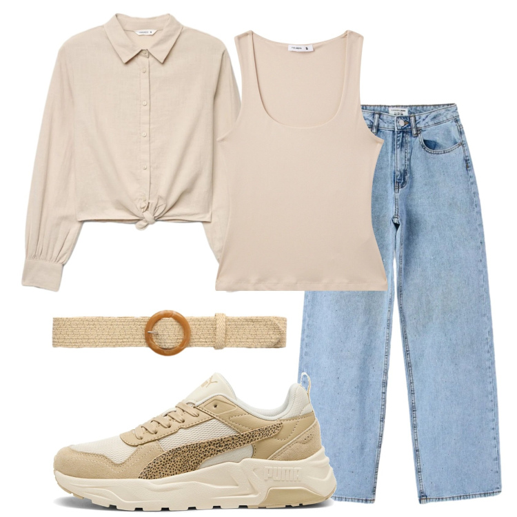 Outfit donna - Total look #2396095. Stile Casual per Tutti i giorni. Abbinamento con canottiere, camicie, cinture, jeans, sneakers.