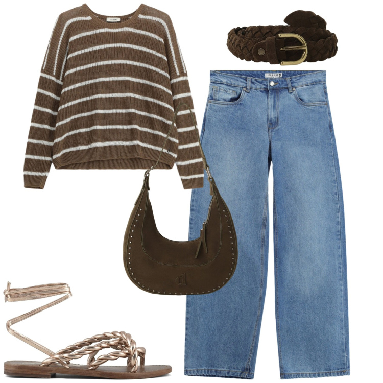 Outfit donna - Maggio. Stile Casual chic per Tutti i giorni. Abbinamento con jeans, maglieria, cinture, cappotti, sandali in pelle.