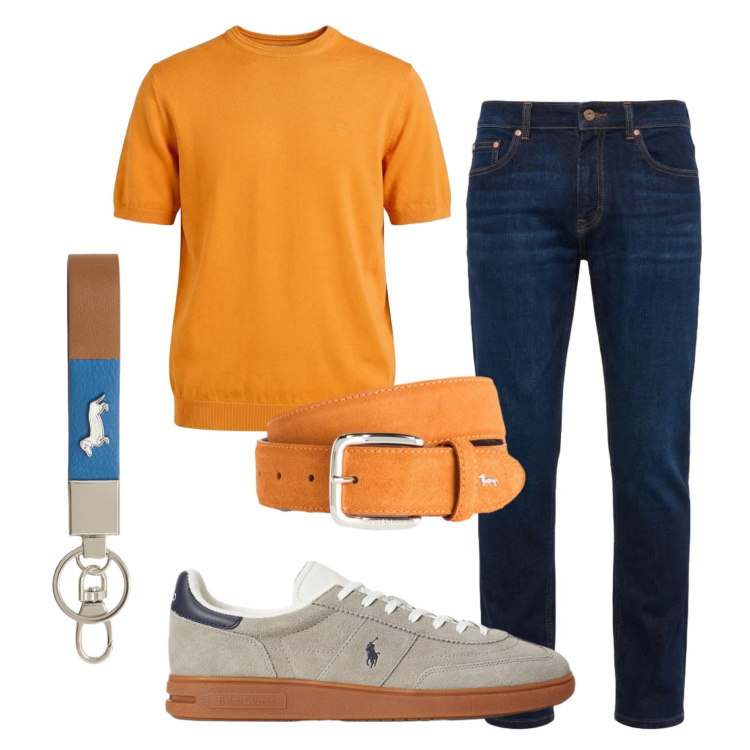 Outfit uomo - Total look #2396105. Stile Casual per Tutti i giorni. Abbinamento con portachiavi, cinture, jeans, t-shirt, sneakers.
