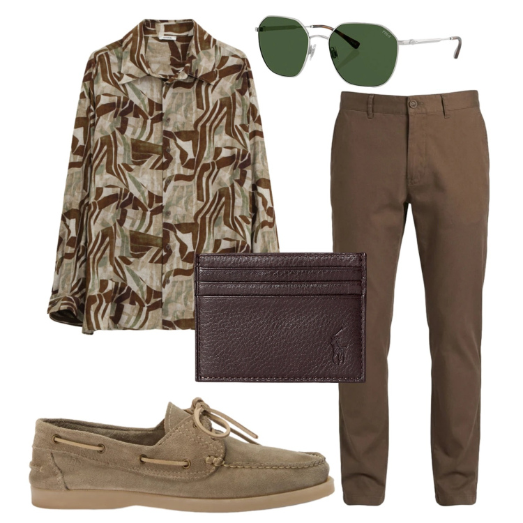 Outfit uomo - Total look #2396111. Stile Trendy per Tutti i giorni. Abbinamento con camicie, pantaloni, scarpe stringate, portafogli, occhiali da sole.