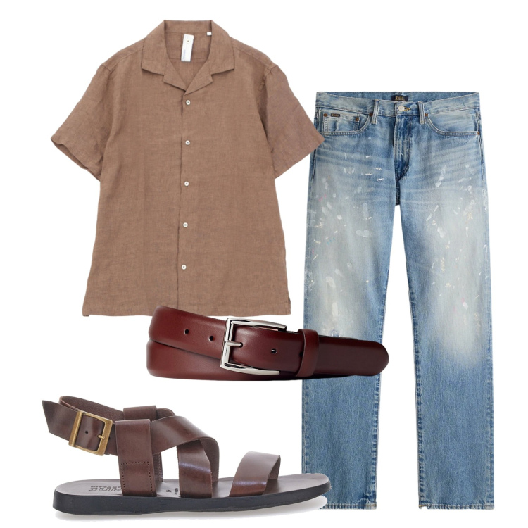 Outfit uomo - Total look #2396113. Stile Casual per Tutti i giorni. Abbinamento con camicie a manica corta, cinture, jeans dritti, sandali.