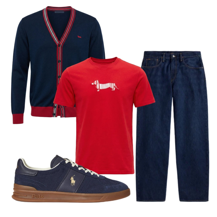 Outfit uomo - Total look #2396121. Stile Casual per Tutti i giorni. Abbinamento con cardigans, t-shirt, sneakers, jeans.