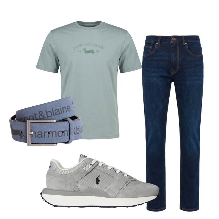 Outfit uomo - Total look #2396123. Stile Casual per Tutti i giorni. Abbinamento con cinture, t-shirt, jeans, sneakers.