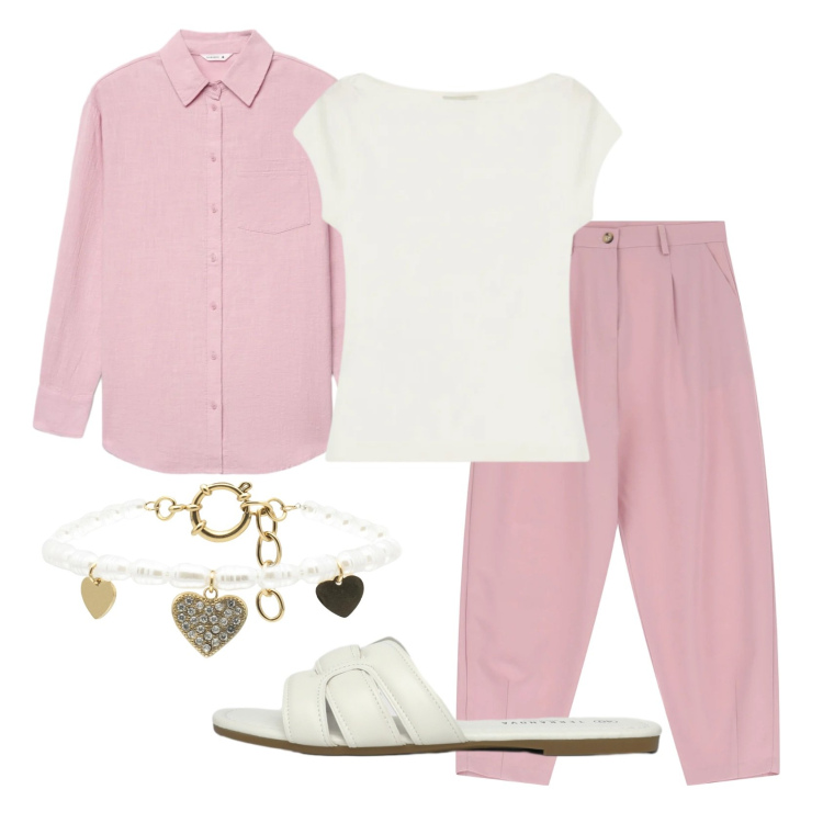 Outfit donna - Total look #2396127. Stile Casual chic per Ufficio. Abbinamento con camicie, ciabatte, pantaloni, top, braccialetti.