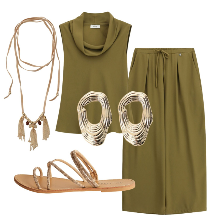 Outfit donna - Total look #2396130. Stile Etnico per Serata fuori. Abbinamento con sandali, pantaloni a palazzo, orecchini, collane, top.
