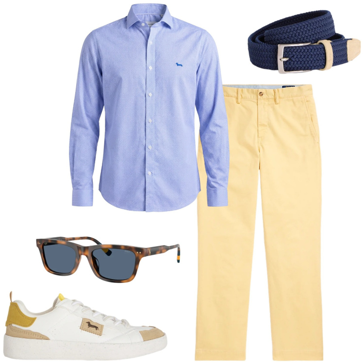 Outfit uomo - Maggio. Stile Urban per Tutti i giorni. Abbinamento con sneakers, cinture, camicie, pantaloni, occhiali da sole.