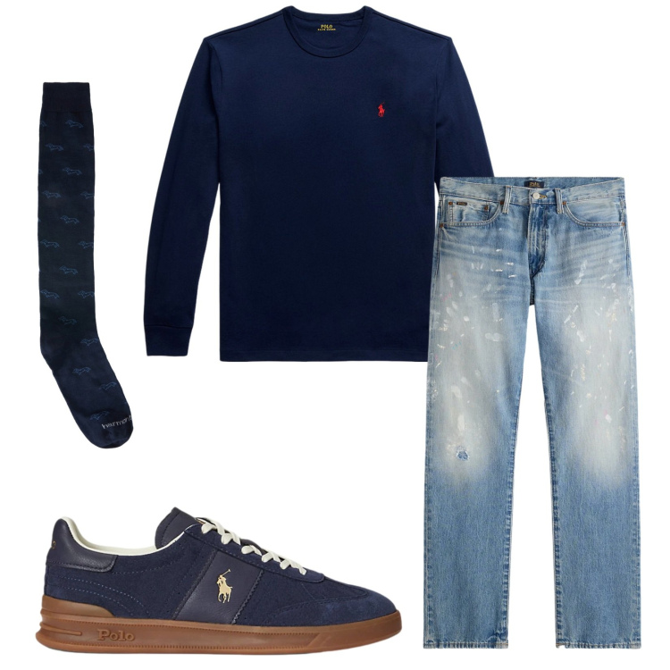 Outfit uomo - Total look #2396135. Stile Casual per Tutti i giorni. Abbinamento con calzini, sneakers, t-shirt, jeans dritti.