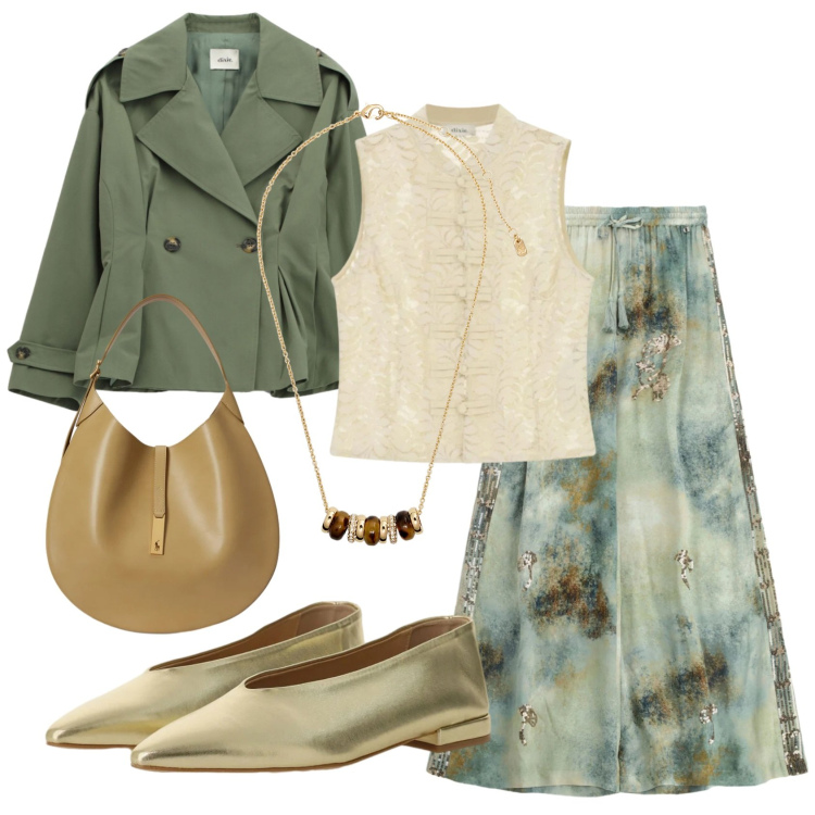 Outfit donna - Total look #2396139. Stile Etnico per Cerimonia. Abbinamento con pantaloni a palazzo, top, ballerine, blazer, collane, borse a spalla.
