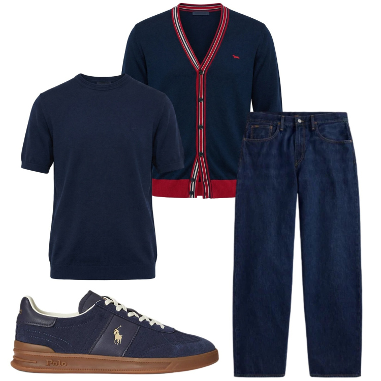 Outfit uomo - Total look #2396143. Stile Trendy per Serata speciale. Abbinamento con cardigans, t-shirt, sneakers, jeans.