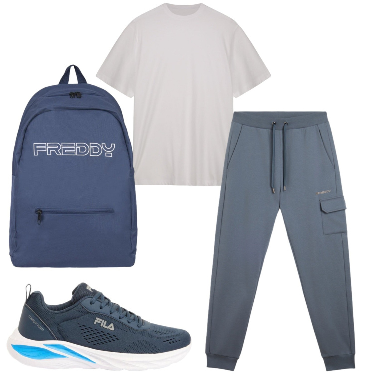 Outfit uomo - Total look #2396149. Stile Urban per Sport. Abbinamento con sneakers, pantaloni cargo, borse sportive, t-shirt.