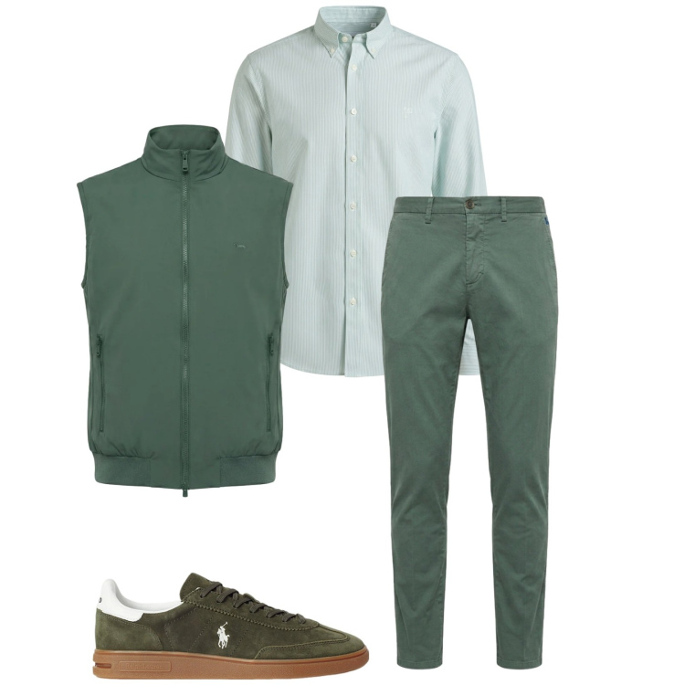 Outfit uomo - Total look #2396150. Stile Trendy per Tutti i giorni. Abbinamento con gilet, camicie, pantaloni chino, sneakers.