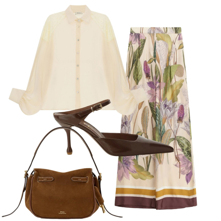 Outfit donna - Total look #2396152. Stile Romantica per Cerimonia. Abbinamento con pantaloni a palazzo, décolleté, camicie, borse a mano.