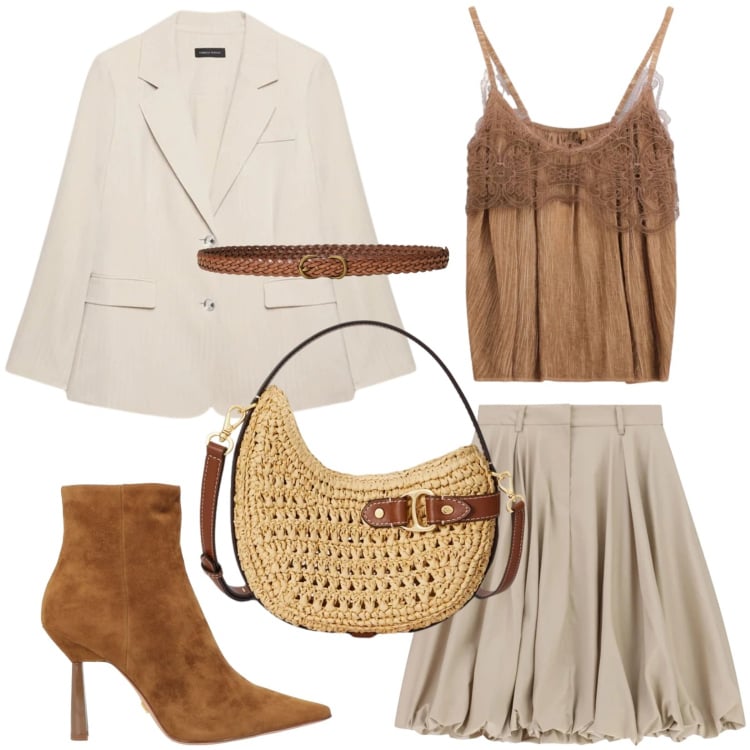Outfit donna - Dettagli in pizzo. Stile Glamour per Tutti i giorni. Abbinamento con stivaletti, gonne longuette, top, blazer, borse a tracolla, cinture.