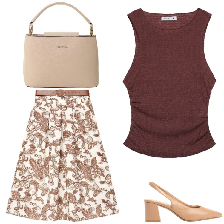 Outfit donna - LookVersatile#MattinaSera. Stile Glamour per Tutti i giorni. Abbinamento con décolleté, gonne lunghe, top, borse a secchiello.