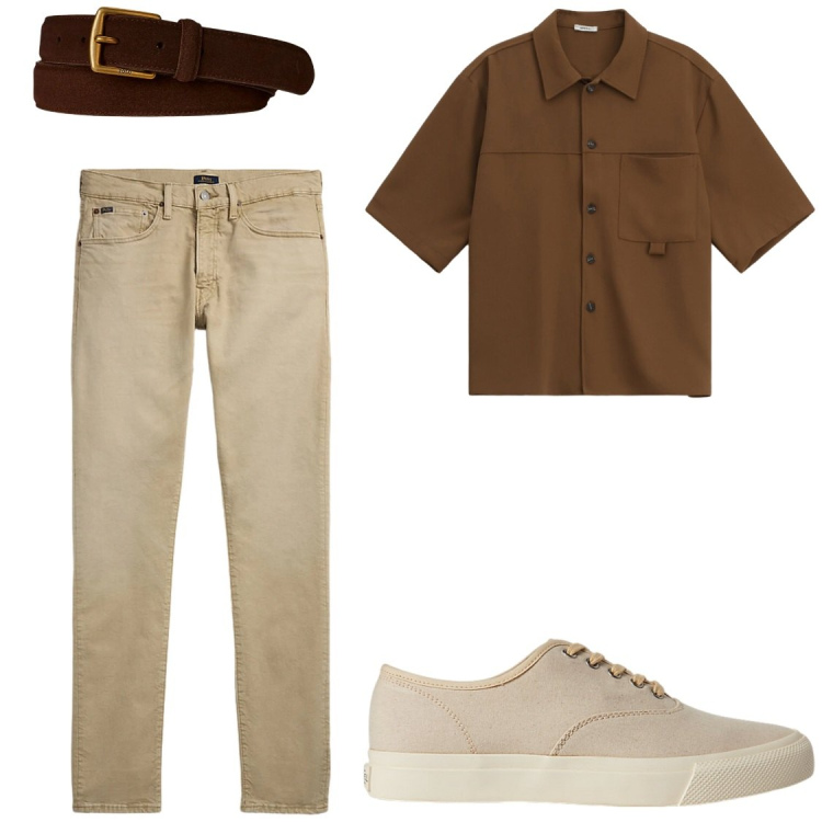 Outfit uomo - Semplice&raffinato. Stile Casual per Ufficio. Abbinamento con camicie a manica corta, sneakers, jeans, cinture.