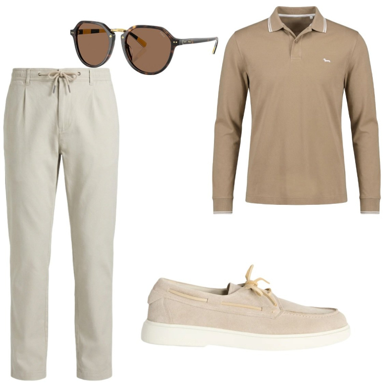 Outfit uomo - UFFICIO#NoRiunione. Stile Trendy per Ufficio. Abbinamento con scarpe stringate, pantaloni, polo, occhiali da sole.