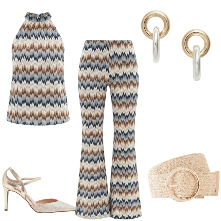 Outfit donna - Cerimonia. Stile Casual chic per Cerimonia. Abbinamento con cinture, pantaloni, décolleté, canottiere, orecchini.