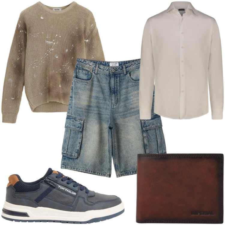 Outfit uomo - Total look #2396249. Stile Casual per Tutti i giorni. Abbinamento con sneakers, pantaloni corti, maglieria, portafogli, camicie.