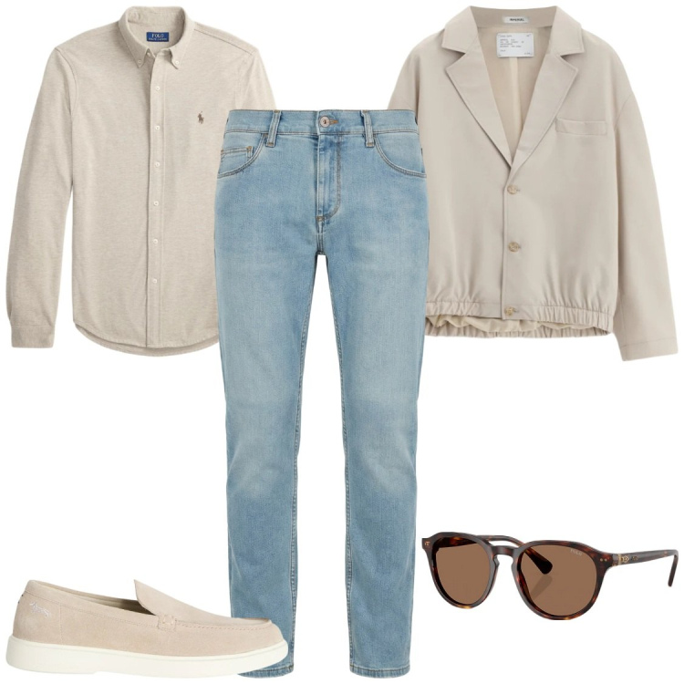 Outfit uomo - City Comfort Style. Stile Trendy per Tutti i giorni. Abbinamento con giacche, jeans slim fit, scarpe stringate, camicie, occhiali da sole.