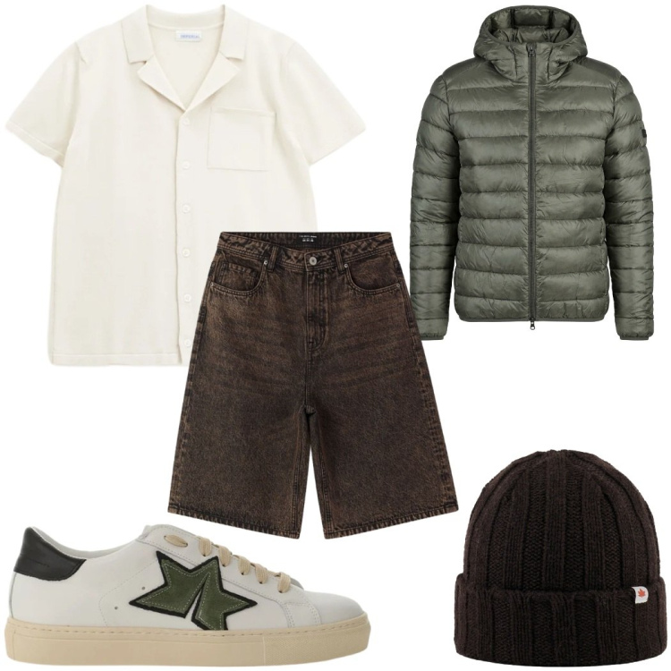 Outfit uomo - Total look #2396253. Stile Casual per Tutti i giorni. Abbinamento con bermuda, camicie a manica corta, sneakers, giacche, berretti.