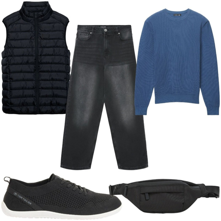 Outfit uomo - Total look #2396254. Stile Trendy per Tutti i giorni. Abbinamento con sneakers, piumini, jeans, maglieria, borse sportive.