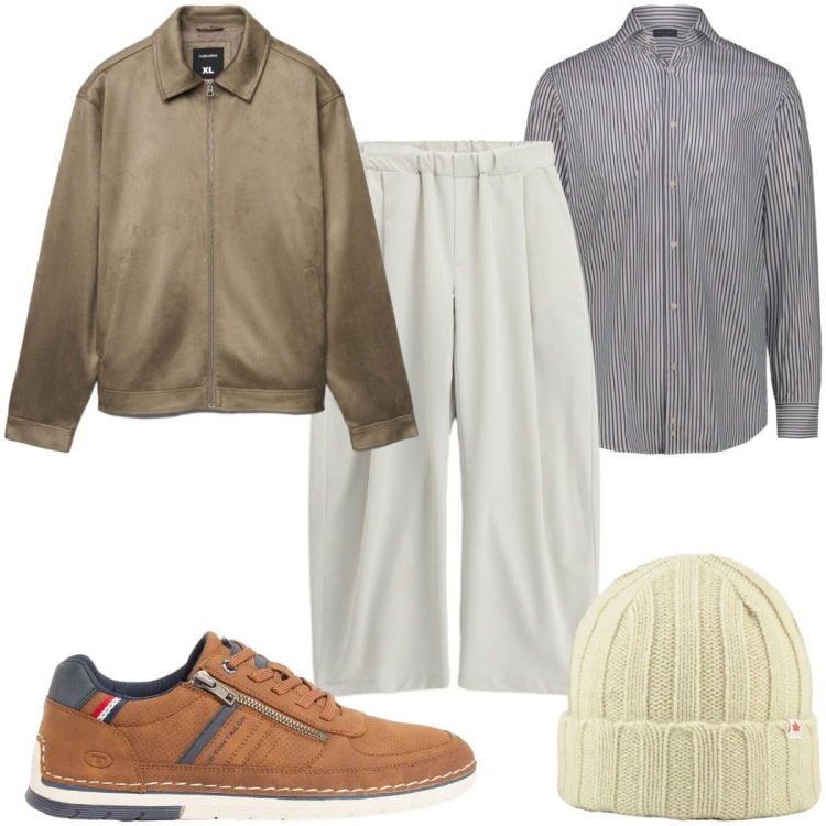 Outfit uomo - Total look #2396265. Stile Trendy per Tutti i giorni. Abbinamento con sneakers, giacche, pantaloni a palazzo, camicie, berretti.